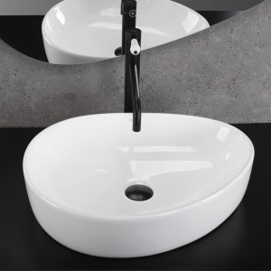 Lavoar pentru blat oval asimetric cu finisaj lucios VANILA alb - Img 6