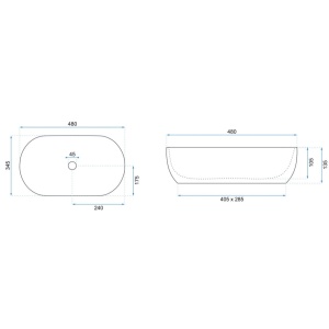 Lavoar REA AMELIA White, oval, 48x34.5 cm, montaj pe blat, ceramica sanitara, fara gaura baterie, Alba - Img 5