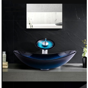 Lavoar sticla Blue VELDMAN + acesorii 54x35x15 cm - Img 3