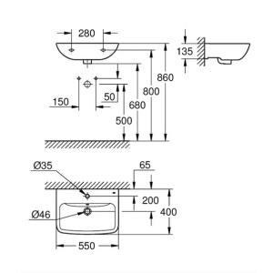 Lavoar suspendat Grohe Start Edge Ceramic alb lucios 55 cm - Img 4
