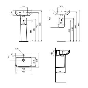 Lavoar suspendat Ideal Standard i.life B alb lucios 45 cm cu orificiu baterie si preaplin - Img 2