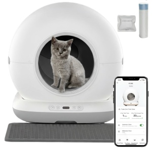 Litiera Automata Smart SeveShop, pentru Pisici, Auto-Curatare si Sterilizare Automata, Control prin Aplicatie Mobila, Afisaj LED cu Comenzi Intuitive, Functie de Curatare Usoara, Design Oval Modern, Capacitate 9L, Alb