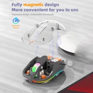 Mouse Wireless Transparent ODISSEY LIFE® Home & Office, Reincarcabil, Silent click, Iluminare RGB, Triple-Mode, 2 recivere, compatibil MacBook/ipad/Laptop BT 5.1, magnetic cover, Black - Img 3