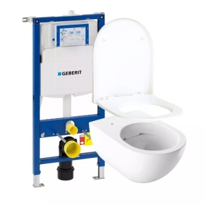 Pachet rezervor wc cu cadru incastrat Geberit Duofix Sigma si vas wc suspendat Geberit Acanto si capac wc Geberit Acanto - Img 1