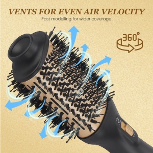 Perie de Par 4 in 1, SeveShop, Uscator si Styler Portabil 1000W, 3 Trepte de Viteza, 2 Temperaturi, Aer Rece, Design Oval 34x11 cm, Motor Puternic pentru Uscare Rapida, Perie Nylon Anti-Incalcire pentru Volum, Indreptare si Ondulare, Negru Auriu - Img 4