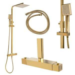 Set de dus PRO cu termostat , Dus cu efect de ploaie, Culoare Auriu