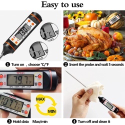 Set pentru Gratar compus din 4 grile extra lungi din otel inoxidabil cu maner de lemn plus manusa si termometru digital pentru carne, legume, fructe de mare - Img 4