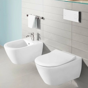 Set vas WC cu bideu suspendat Villeroy&Boch Subway 2.0 DirectFlush si capac slim soft close