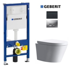 Set Vas WC GEBERIT, Montaj Suspendat, Ceramica Sanitara, Vas WC SONET RIMLESS + Capac STANDARD Soft-Close Inclus + Cadru + Clapeta