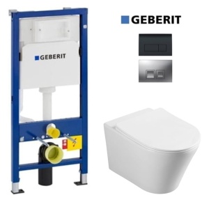 Set Vas WC PRO GEBERIT, Montaj Suspendat, Ceramica Sanitara, Vas WC SONATA Clementina RIMLESS + Capac SLIM Soft-Close Inclus + Cadru + Clapeta