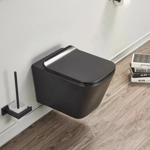 Set vas wc rimless suspendat Fluminia Paris cu capac softclose negru mat + bideu suspendat Fluminia Paris negru mat - Img 6