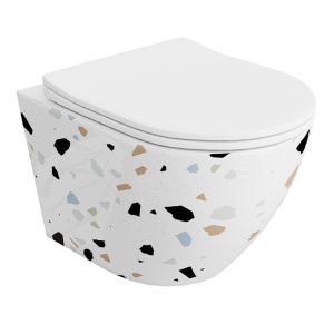 Set WC suspendat rimless cu capac inclus Spectrum Trendi Stone 35.5 x 51.5 cm alb mozaic