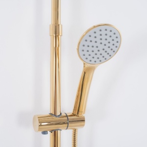 Sistem Complet De Dus REA ALDI GOLD, Montaj Pe Perete, Para Rotunda Tip Ploaie 25x25 Cm, 3 Functii De Curgere A Apei, Finisaj Auriu - Img 3