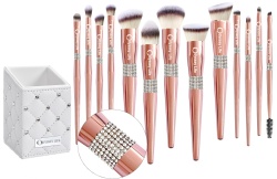 Trusa pensule de machiaj ODISSEY LIFE® 14 pensule Luxury Diamond Pink Rose, fard de pleoape, sprancene, amestecare, ventilator, set de pensule pentru gene, pentru contur, White