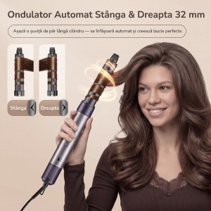 Uscator Par SeveShop® 7 In 1, Feon, Ondulator Automat, Uscator Par Cu Motor 1500W, Perii Styling Pentru Volum, Ondulator Automat Auto-Wrap, Perii Styling Pentru Indreptare, 4 Trepte Temperatura, 3 Viteze Aer, Ionizare Anti Frizz, Mov - Img 2
