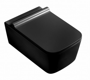 Vas WC PRO CUBIC Rimless, suspendat, ceramica sanitara, 55.5 x 37 x 34 cm, Capac Soft-Close Inclus, Negru