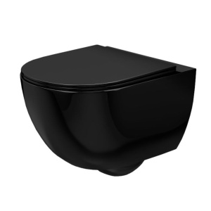 Vas WC REA CARLO Mini Rimless, suspendat, ceramica sanitara, 48 x 37, Capac Soft-Close Inclus, Negru Lucios