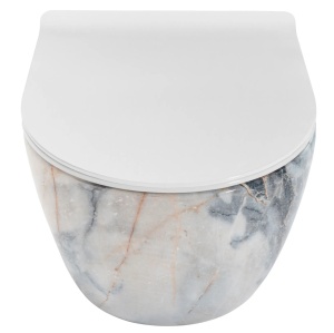 Vas WC REA CARLOS slim Rimless, Alb,lucios,suspendat, ceramica sanitara, 49 x 37 x 33 cm, imitatie marmura - Img 6