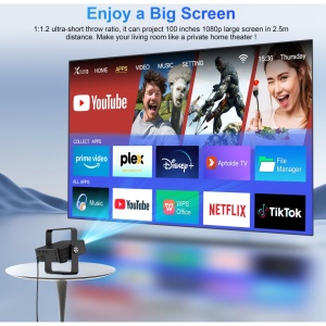 Videoproiector Inteligent Portabil, SeveShop® HM102, Full HD 1080p, Suport 4K, WiFi, Bluetooth, Android, iOS, Screen Mirroring, Autocorectie Keystone, Stand Reglabil 360°, Boxa 5W, Consum Redus, Design Compact, Negru - Img 3