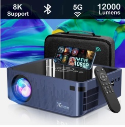 Videoproiector SeveShop, Android si Wi-Fi, Bluetooth, portabil, 12 000 Lumeni, Rezolutie 1920 x 1080 HD, Support 8K, Dolby Digital Audio, Mirroring pentru Android/IOS, difuzor integrat, Grey