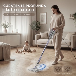 Aparat Curatat Aburi SeveShop® SC-06 1200W, Mop Cu Aburi Portabil 7 m Cablu, Incalzire Rapida 15s, Mop Electric Multifunctional 400ml, Abur, Curatare Fara Detergenti Pentru Gresie, Parchet, Covoare, Aparat Curatat Aburi Profesional, Galben - Img 2