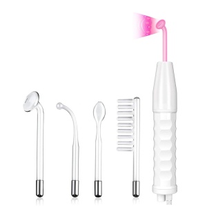 Aparat de Masaj Facial, SeveShop, 4 Electrozi Sticla Interschimbabili, Terapie Fata, 3 Moduri Tratament, Anti Acnee, Anti Rid, Anti Celulita, Vibratii de Mare Frecventa, Rejuvenare Ten, Stimulare Colagen, 10 W, Alb