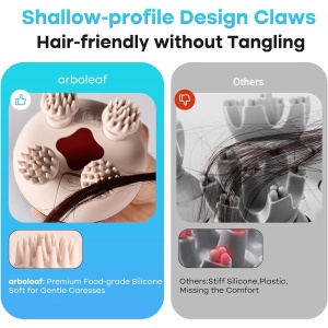 Aparat de Masaj pentru Scalp si Corp SeveShop®, Cu 4 Capete Detasabile, 3 Viteze Reglabile, Design Impermeabil, Incarcare USB Type-C, Functie Uscat/Umed, Material Silicon Alimentar, Masaj Capilar si Relaxare Corporala, Gold Metalic - Img 4