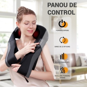 Aparat Profesional pentru Masaj SeveShop, Masaj Shiatsu 3D cu Functie de Caldura, 8 Noduri de Masaj Bidirectionale, Viteze Reglabile, Terapie cu Infrarosu, Design Ergonomic, Pentru Spate, Gat, Umeri, Corp, Negru Obsidian - Img 3