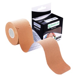 Banda Kinesiologica, Kinesio Tape - Odyssey Life, pretaiata, impermeabila pentru ameliorarea durerii, rola cu 20 benzi de 25 cm lungime, culoare Skin