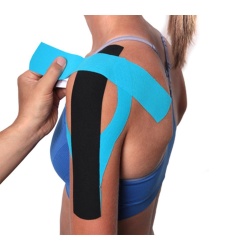 Banda Kinesiologica, Kinesio Tape - ODYSSEY LIFE, pretaiata, impermeabila pentru ameliorarea durerii, rola cu 20 benzi de 25 cm lungime, culoare Roz - Img 3