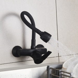 Baterie de bucatarie monocomanda cu montaj pe perete Dover cu gat flexibil negru mat - Img 4