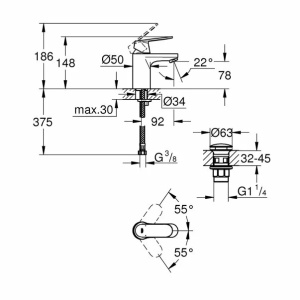 Baterie lavoar Grohe Eurosmart Cosmopolitan S monocomanda 1/2 crom - Img 2
