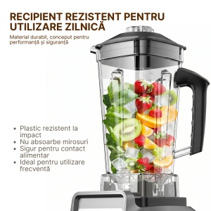 Blender Profesional 2 In 1 SeveShop® Teendow, Motor Puternic 1800W, Blender Cu Rasnita Cafea, Functie Timer, Pulse, Intensitate Viteza Reglabila, 6 Lame Inox Multifunctionale, Blender Multifunctional Smoothie, Sucuri Si Macinare, Capacitate 2L, Gri - Img 6