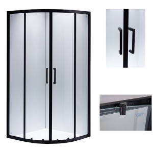 Cabina de dus BS01B Semirotunda, Usi Glisante, Design Modern 90x90cm, Culoare Negru - Img 5