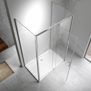 Cabina de dus dreptunghiulara cu 3 pereti din sticla securizata rame cromate KZ23D 100 x 70 cm - Img 5