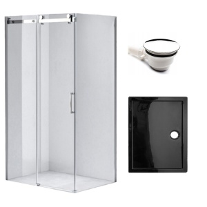 Cabina de dus dreptunghiulara cu cadita de dus, Dimensiune 100x90cm, Culoare Negru/Crom