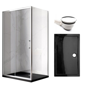 Cabina de dus dreptunghiulara cu rame cromate si cadita de dus slim neagra KZ103C/ST03C 120 x 80 cm