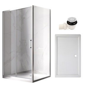 Cabina de dus dreptunghiulara din sticla securizata cu cadita de dus slim antiderapanta KZ103C/SXL03E 120 x 80 cm