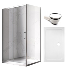 Cabina de dus dreptunghiulara dins ticla securizata cu rame cromata si cadita alba inclusa KZ103C-ST03C 120 x 80 cm