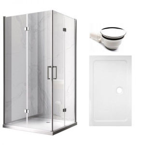 Cabina de dus Dreptunghiulara KZ13A, Dimensiune 100x90cm, Culoare Crom+Cada de dus alba