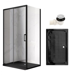 Cabina de dus KZ103A, Dreptunghiulara ,100x80cm Design Modern Negru +Cadita de dus, Culoare Negru
