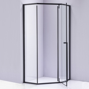 Cabina de dus Pentagonala BS07B, Dimensiune 90x90cm, Culoare Negru + Cadita de dus ST07B-WH slim alba - Img 3