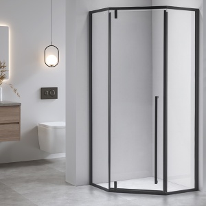 Cabina de dus Pentagonala BS07C, Dimensiune 100x100cm, Culoare Negru+Cadita de dus SXL07C alba - Img 3