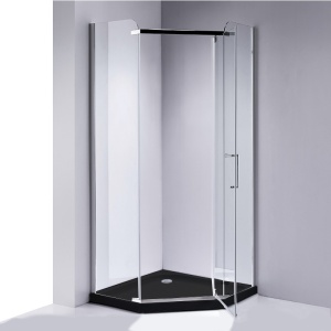 Cabina de dus pentagonala cu rame cromate si cadita de dus neagra KZ91B/ST07B 90 x 90cm - Img 3
