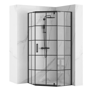 Cabina De Dus REA HEX BLACK 80x80, Sticla Securizata 6 mm, Inaltime 195 Cm