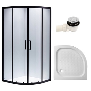 Cabina de dus semicirculara din sticla securizata si rame negre cu cadita alba inclusa BS01B/SXL01B 90 x 90 cm