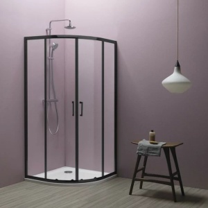 Cabina de dus semirotunda 90x90 cu usi glisante Kolpasan Eco Quat, negru