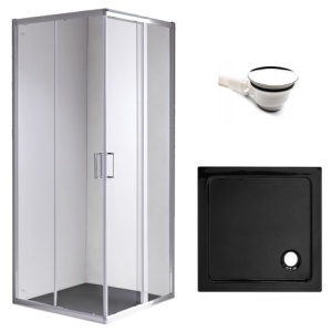Cabina dus KZ93D/ST02C crom cu cadita inclusa neagra, dimensiune 70x70
