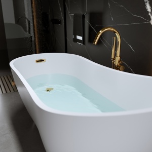 Cada de baie FORTE 520B, Dimensiune 160x75cm, Culoare Alb, Deversor Auriu - Img 3