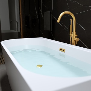 Cada de baie MERA 509B/Dreapta, Dimensiune 150x75cm, Culoare Alb, Deversor Auriu Periat - Img 5